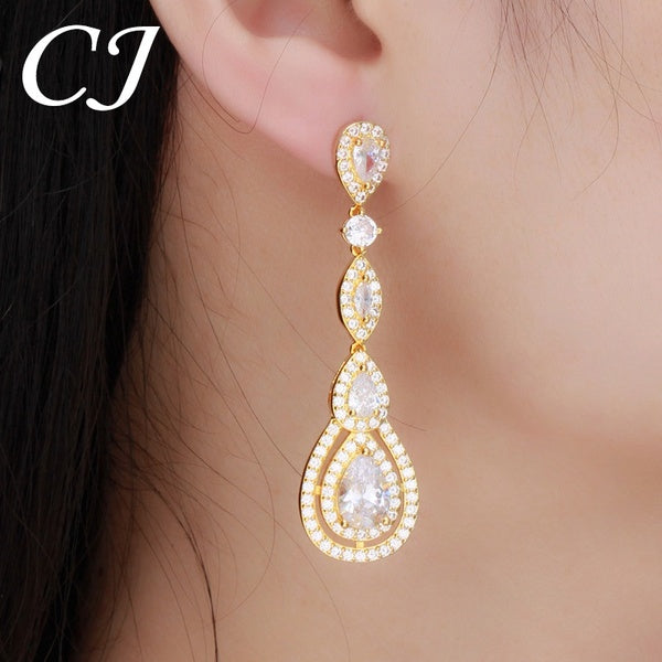 CANDICE classique longue larme goutte boucles d'oreilles pendantes pavé cubique Zircon mariage Banquet bijoux pour femme