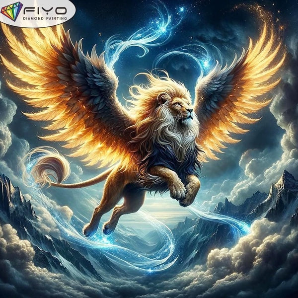 FIYO DIY 5D Fly Lion Diamond Painting Full Drill with Number Kits Home and Kitchen Fashion Mosaic Diamond Painting Canvas Wall Decoration Gift Crafts
