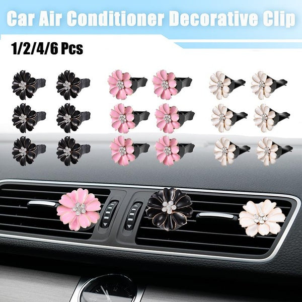 Car Faux Crystal Flower Shape Clips for Air Conditioner Outlet Vent Decorations Clip Pink-White-Black 1-2-4-6pcs