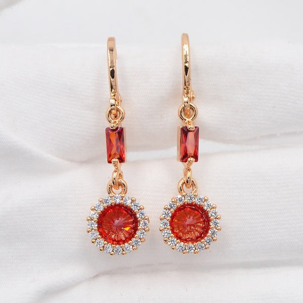 Boucles d'oreilles pendantes rondes en zircone cubique rouge CZ Bijoux
