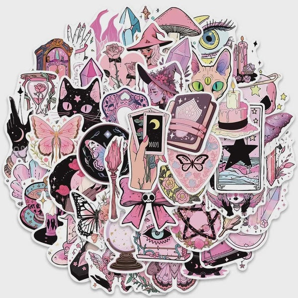 10-50pcs Cute Pink Witch Magician Stickers cute Cool Decals For Laptop Skateboard Water Bottle Motorcycle Helmet Graffiti Sticker