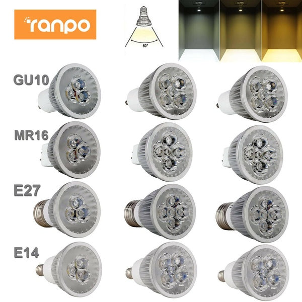 Ranpo Dimmable LED Spotlight Bulbs GU10 MR16 E27 E14 9W 12W 15W 12V 220V Light Lamps Cool-Neutral-Warm white Bulbs
