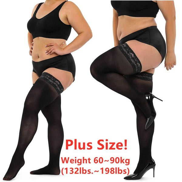 Plus Size Womans Thigh High Lace Stockings Women Large Size Stretch Knee Long Socks