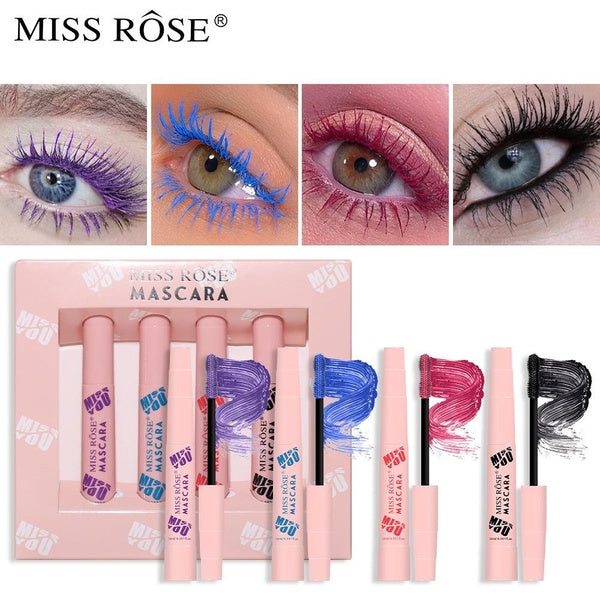 Miss Rose 4Pcs-Set Thickening Volume Priming Mascara 24 hours waterproof long lasting Makeup Smudge-proof Lengthening lash Mascara Cosmetics