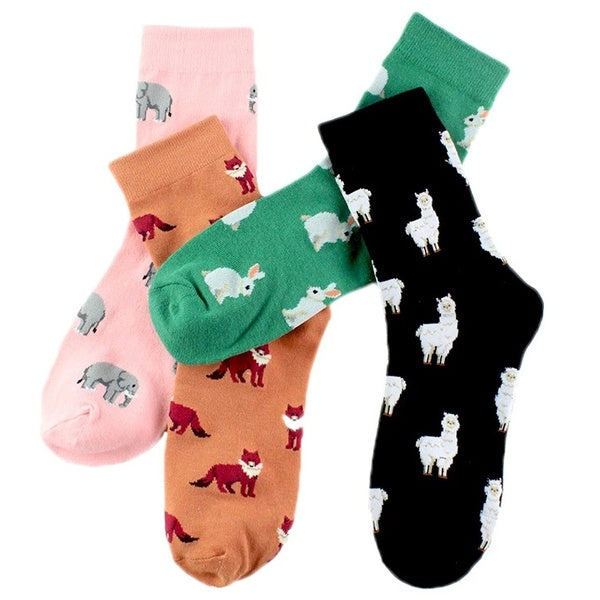 Peonflybrand Japan Harajuku Rabbit Cat Fox Animals Women Socks Kawaii Cute Women Cartoon Funny Socks Eu35-40
