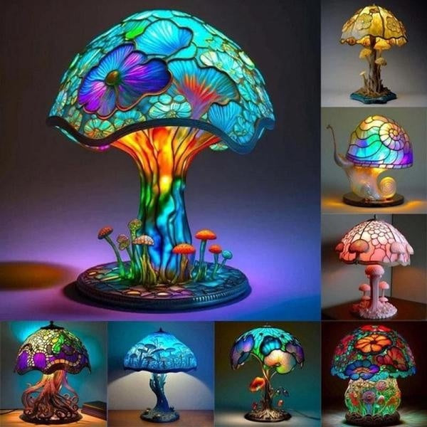1 Pc Stained Glass Plant Series Mushroom Table Lamp Handmade Stained Glass Desk Lamps Vintage Table Lamp Decorative Bedside Lamp For Bedroom