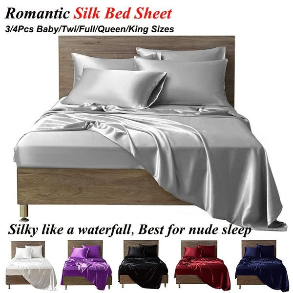 Summer Luxury Silk Bedding Set Silk Sheets Suitable for Sleeping Naked Bed Sets Flat Sheet Fitted Sheet Pillowcase Baby-Twin-Full-Queen-King Size Bed