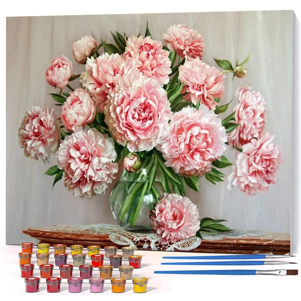 Flowers FIYO Diy Oil Paint by Numbers Kits for Adults and Kids Beginner on Canvas Fashion Oil Painting Wall Art for Gift( No Frame )