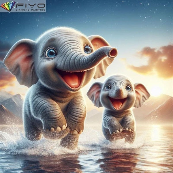FIYO Elephant and Baby Elephant DIY 5D Diamond Painting Full Drill with Number Kits Home and Kitchen Fashion Mosaic Diamond Painting Canvas Wall Deco
