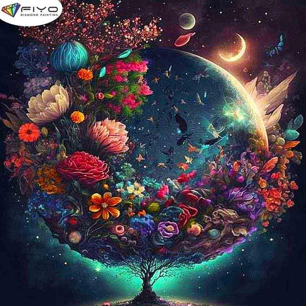 FIYO Planet Tree Diamond Painting Kits For Adults DIY 5D Diamond Mosaic Diamond Painting Home and Kitchen Fashion Canvas Pictures Wall Decoration Gif