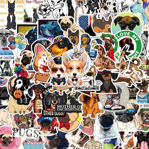 10-50Pcs Mixed Cool Funny Dog Sticker Corgi Shar Pei Dachshund Graffiti Stickers for DIY Luggage Laptop Skateboard Motorcycle Bicycle Stickers