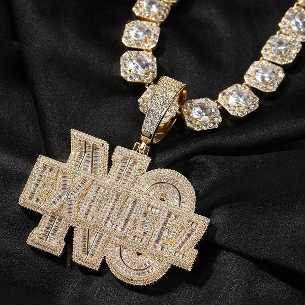 Hip Hop Jewelry Creative Letter Iced Out Pendant Necklace Gold Filled CZ Zircon Bling Necklace With Chain Rapper Accessories For Men Women Matron Inn