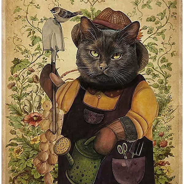 Cat Metal Tin Sign,Gardener Cat I Grow Stuff and I Know Things,Retro Metal Sign Printing Poster Garden Bar Restaurant Cafe Wall Decoration Plaque 8x1