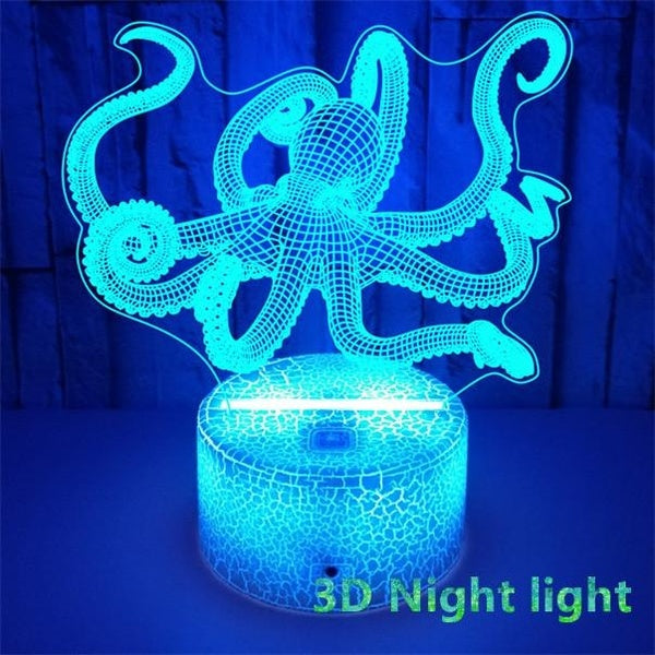 3D Visual LED Night Lights Octopus 7 Colors Desk Table Lamp Bedroom Home Decoration