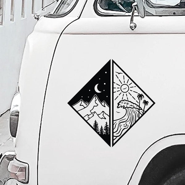 Mountain Beach Camper Stickers Day Night Yin Yang Trailer Decal Motorhome RV Travel Vinyl Accessories Film Vehicle Supplies