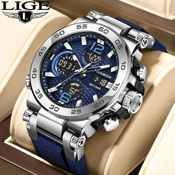 LIGE LED analogique montres-bracelets lumineux Sport homme montre 50M étanche militaire Quartz mâle horloge Relogio Masculino 2023