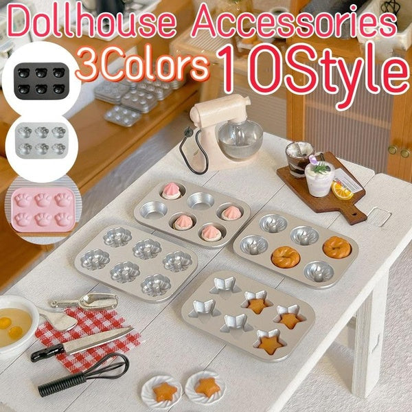 Dollhouse Accessories Miniature Alloy Mold Mini Pastry Biscuit Cookie Cake Bread Mold DIY Food Play Home Decor Gift Pink-Black-Silver