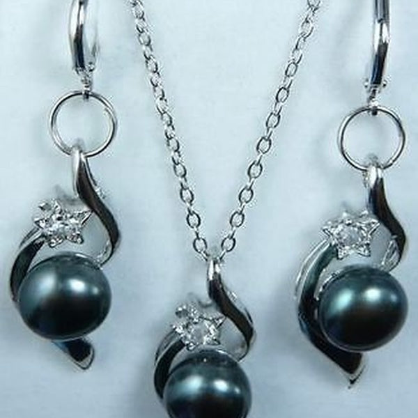 new Style Hot sale Beautiful black natural pearl necklace earring set Fashion Wedding Party Jewellery