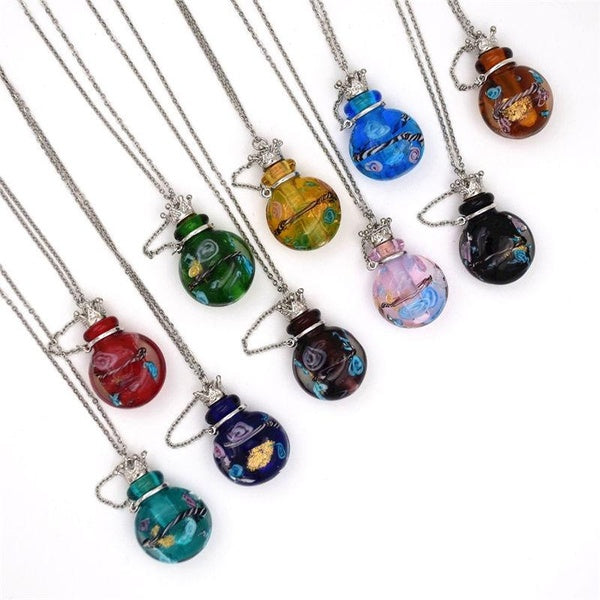 1pcs round Diffuser Perfume pendant Refillable handmade Sweater chain accessory Colored glaze Bottle round Pendant Necklace