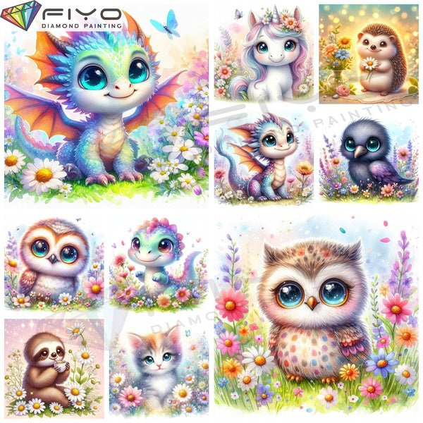 DIY 5D Cute Animals Diamond Painting Full Drill with Number Kits Home and Kitchen Fashion Crystal Rhinestone Cross Stitch Embroidery Paintings Canvas