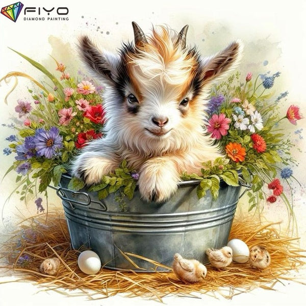 FIYO DIY 5D Goat Diamond Painting Full Drill with Number Kits Home and Kitchen Fashion Mosaic Diamond Painting Canvas Wall Decoration Gift Crafts for