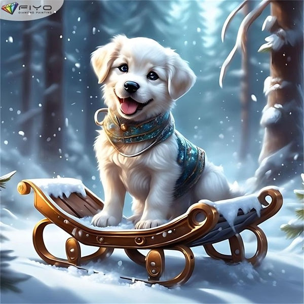 FIYO Skiing Dog DIY 5D Diamond Painting Full Drill with Number Kits Home and Kitchen Fashion Mosaic Diamond Painting Canvas Wall Decoration Gift Craf
