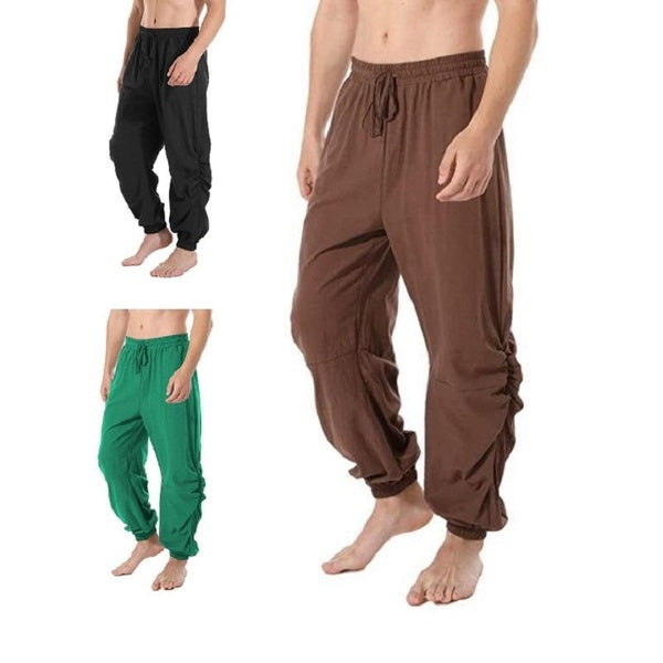 Mens Cotton Linen Drawstring Elastic Waist Casual Jogger Yoga Pants