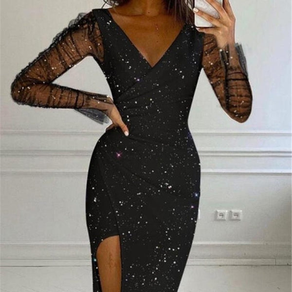 Autumn and spring women's dress hot drill V-neck hip bag gauze dress women