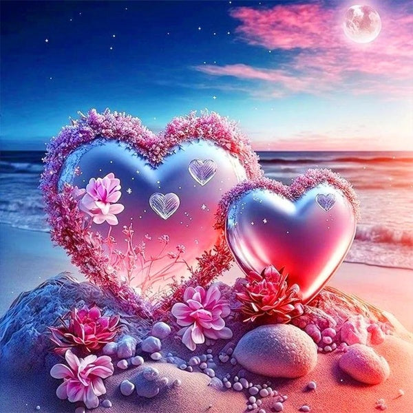 FIYO Love Beach DIY 5D Diamond Painting Full Drill with Number Kits Home and Kitchen Fashion Mosaic Diamond Painting Canvas Wall Decoration Gift Craf