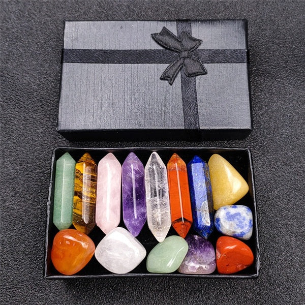 Obélisque d'énergie naturelle Cristal de Quartz Double Point Reiki Spécimen Minéral Coffret Cadeau De Guérison (1 pc-8 pcs-14 pcs)