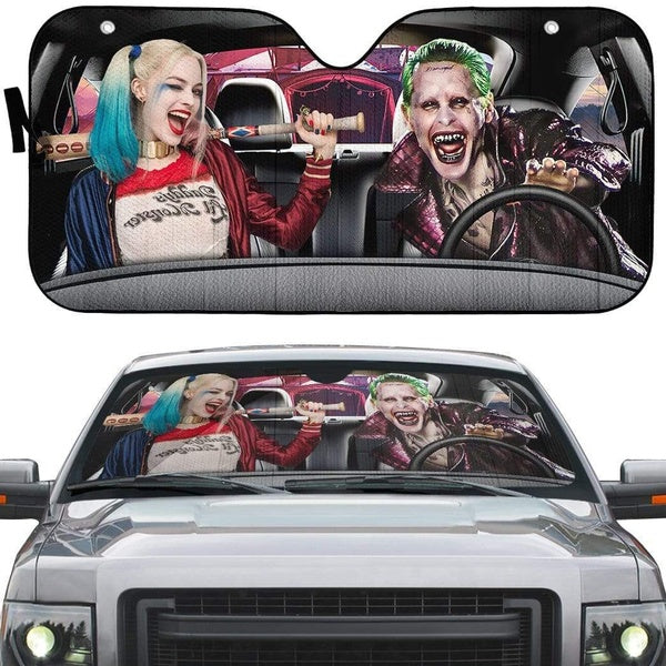 Joker & Harley Quinn Car Sun Shade Funny Windshield Sunshade Summer Portable Car Windscreen Cover Auto Sun Visor Car-covers UV Protection Heat Insula