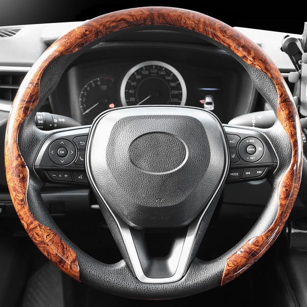 Universal Car Steering Wheel Cover Mahogany Wood Grain for O-D Type 14 1-2-15 inch Breathable Non-Slip Auto Interior Accessories