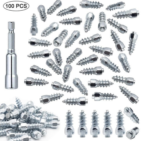 100Pcs Tire Stud Screw, 12mm Anti-Slip Snow Tyre Spikes Ice Studs nails with Installation Tool for Car-Bicycle-Boot-Motorcycle-ATV
