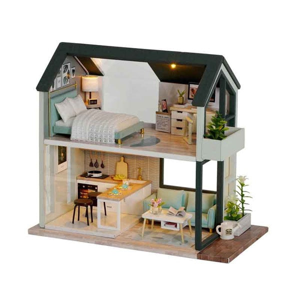 16.7*9.3*15cm DIY miniature Dollhouse Kit Realistic Mini 3D Wooden House Room Craft with Furniture LED Lights Children's Day Birthday Gift Christmas
