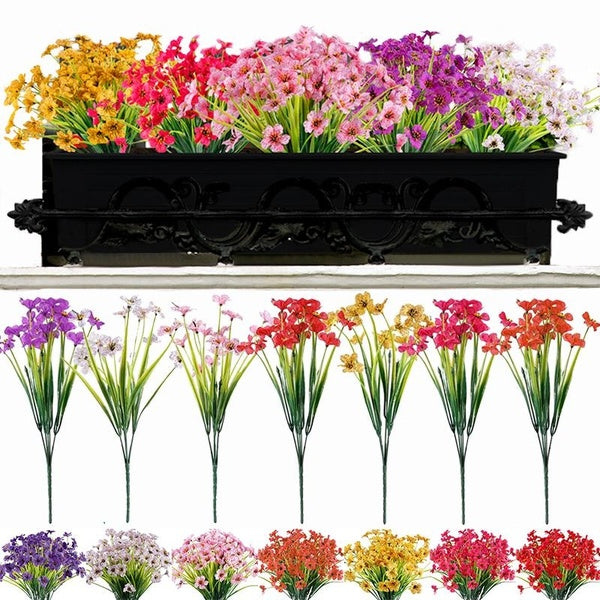 1-12 PCS Artificial Flowers, Outdoor Anti-UV Indoor and Outdoor Artificial Plants Plastic Flowers Fake Plastic Greening Shrubs Suitable for Garden Po