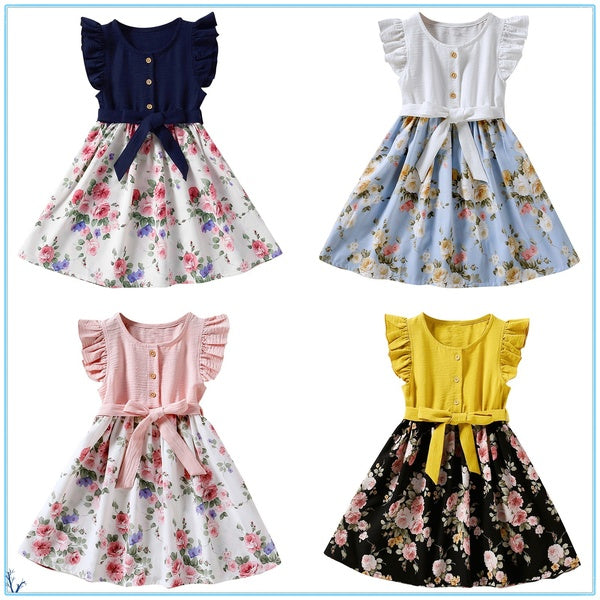 Fashion Infant Baby Girl Dress Floral Ruffle Sleeve Dresses Girls Sundress Casual Daily Wear
