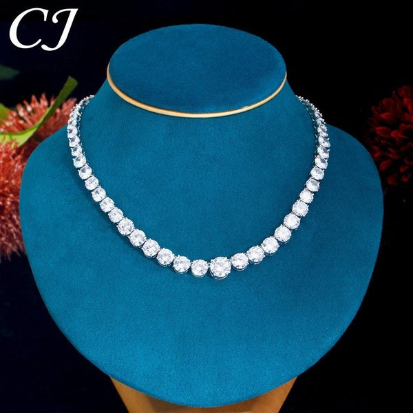 CANDICE Top Grade Platinum Color Evening Banquet Jewelry Paved Setting Twinkling Round AAAAA Cubic Zirconia Stones Noble Women Choker Necklace for Dr