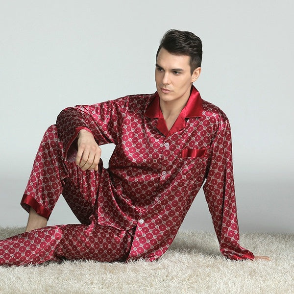 Handsome Men Silk Nightwear Sleep Pyjama Home Casual Sleepwear Sets Vêtements De Nuit