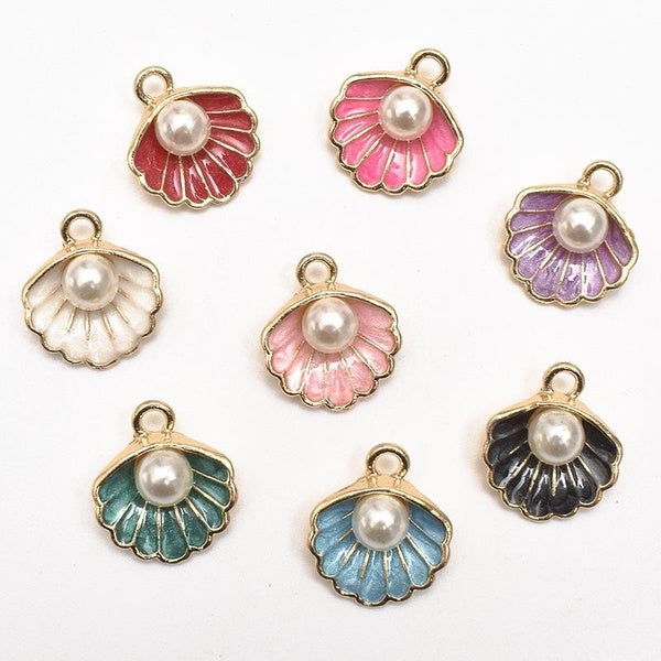 10pcs 15x17mm Enamel Pearl Shell Alloy Pendant Micro-set Pearl Shell Charm DIY Jewelry Making Accessories Crafts Charm Supplies Matron Inn