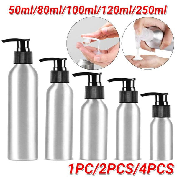 4PCS Aluminum Lotion Pump Bottles Empty Refillable Cosmetic Sample Dispenser Container Travel Bottle for Essential Oil Cleanser Emulsion Makeup Toile