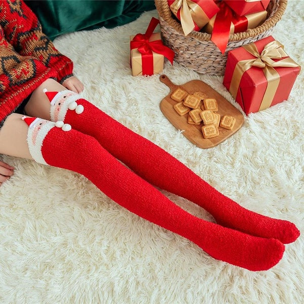 1 Pairs Over Knee Thigh Socks Knee-High Warm Stocking Christmas Women Boot Sock Leg Warmer High Socks for Daily Wear