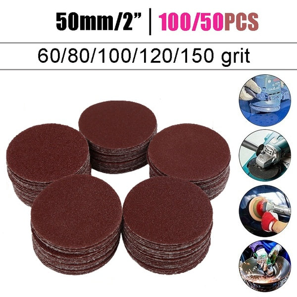 100-50 pièces disques abrasifs à crochet et boucle 60-80-100-120-150 grain assorti ponceuse orbitale papier de verre rond