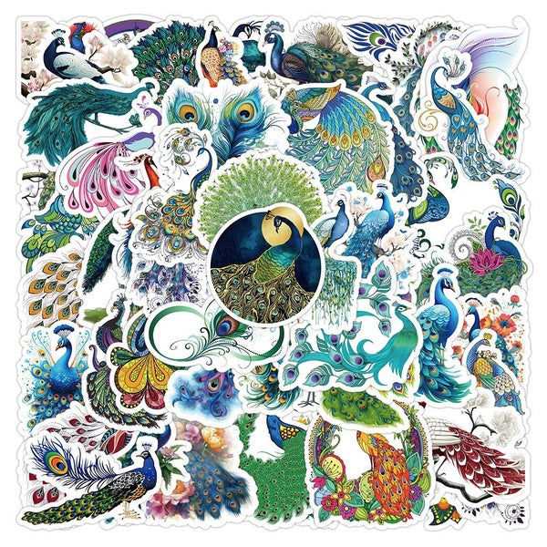 10-52Pcs nobility Peacock Stickers Peacock Spreads Beautiful Animal Graffiti Stickers for DIY Luggage Laptop Skateboard Motorcycle Bicycle Stickers