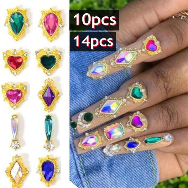 10pcs-14pcs Love Heart-Rhombus-Waterdrop Charms 3D Nail Art Rhinestone
