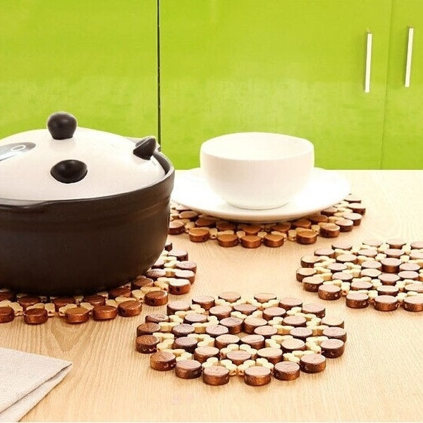 1PC Hollow Bamboo Kitchen Utensils Pot Coffee Cup Thickened Circular Bowl Table Mat Drink Coaster Placemat Round Shape LB 257