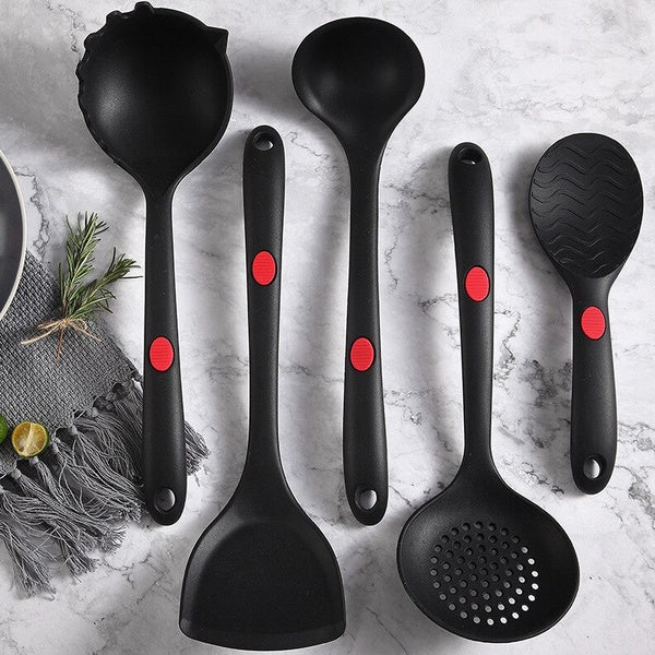 5pcs-lot Kitchen Silicone Cooking Tool Spoon Ladle Food Tongs Utensil Non-stick Dinnerware Set Cooking Tools Accessories XB 026