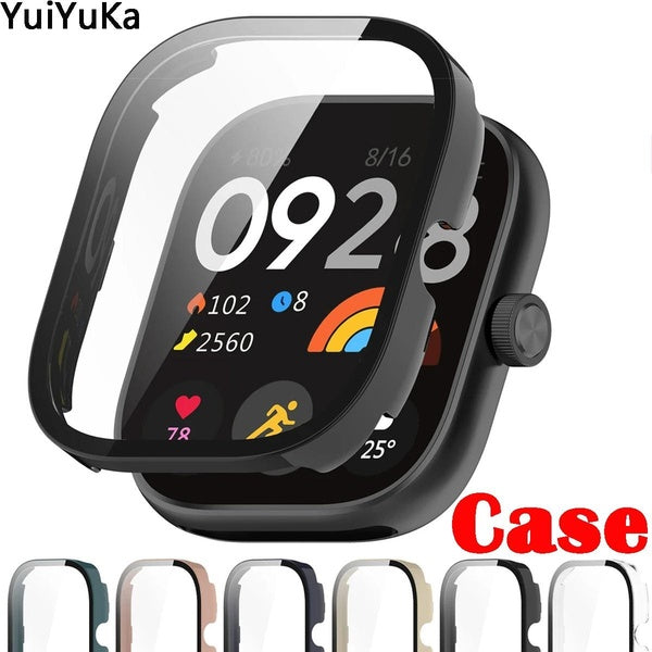 YuiYuKa Tempered Glass+Case for Xiaomi Redmi Watch 4 Accessories，Screen Protector All Around 9H Hard PC Bumper for Redmi Watch4 Cover（1 Pcs）