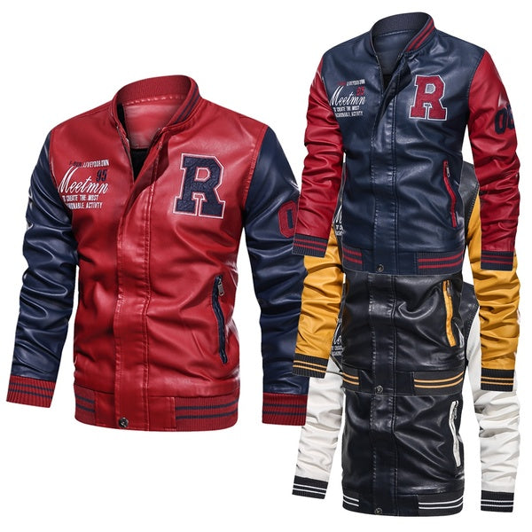Men Fashion Embroidered Jacket, Men Fashion Baseball Jacket, Fashion PU Baseball Jacket, Men Casual PU Jacket #YAEN2NA45