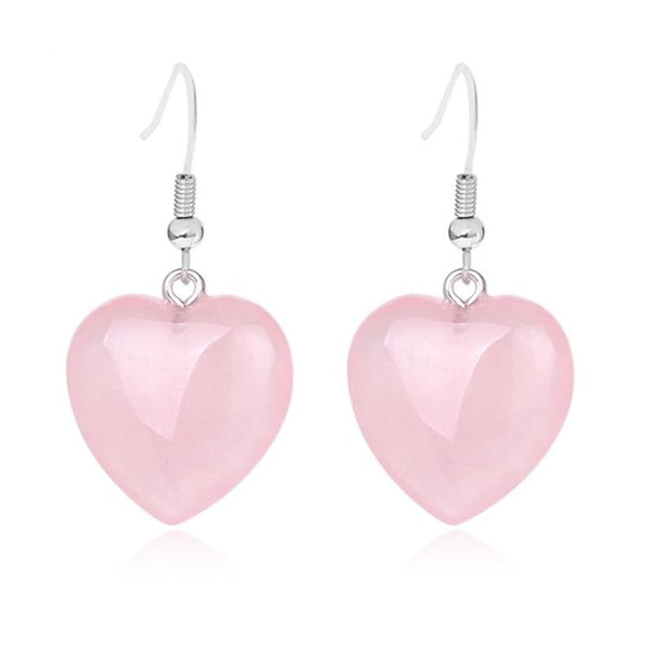 Boucle d'oreille en pierre naturelle d'agate de Quartz Rose, pendentif en forme de caur d'amour, bijoux de fête pour femmes, cadeaux