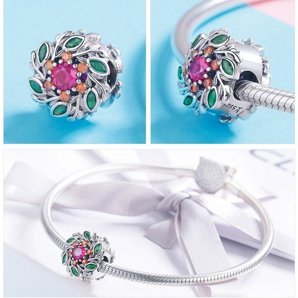Bamoer Colorful Wreath 925 Sterling Silver Zirconia Gemstone Diy Jewelry Beads Charms for Bracelet Necklace